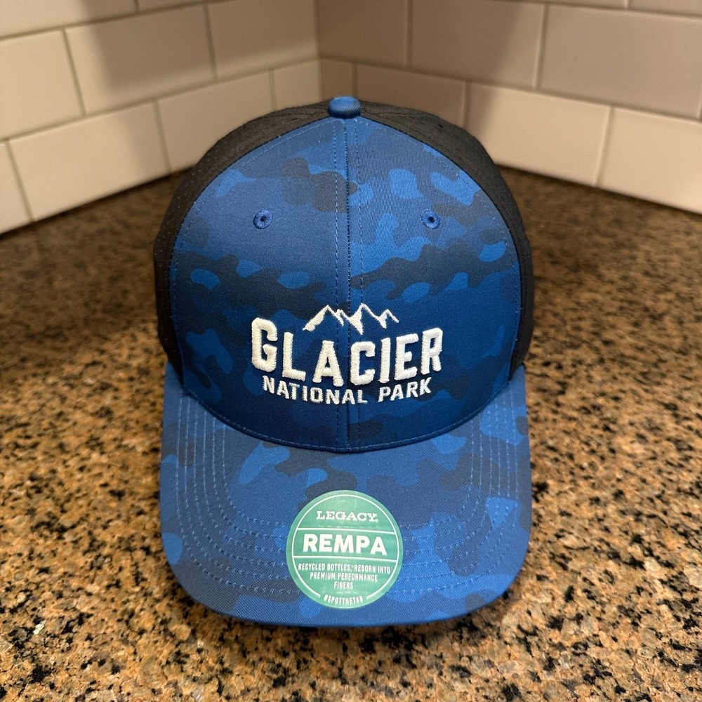 Glacier National Park Legacy REMPA Snapback Hat Mens OSFM Blue Camo Polyester